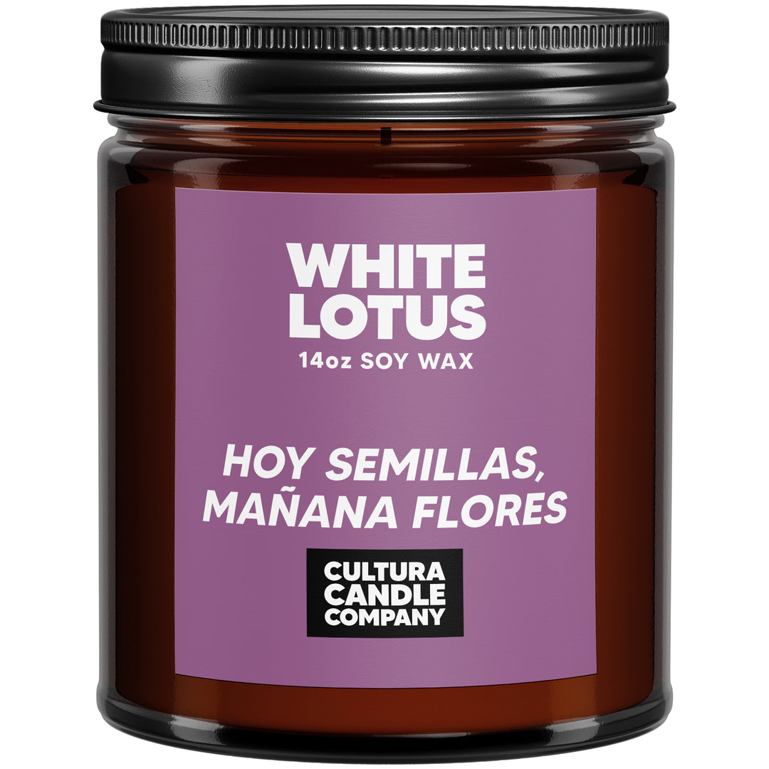 White Lotus candle with eucalyptus and lavender scent