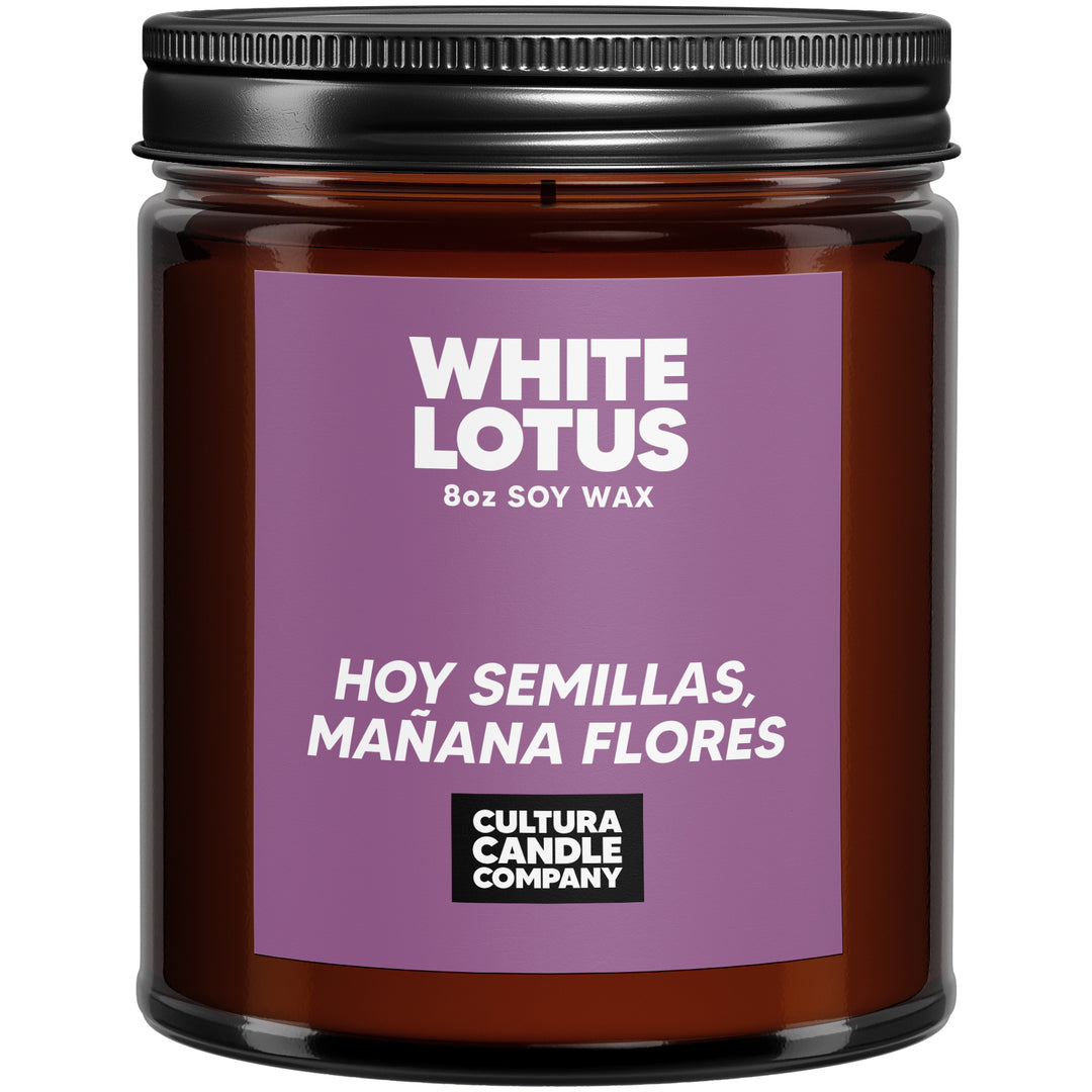 White Lotus candle with eucalyptus and lavender scent